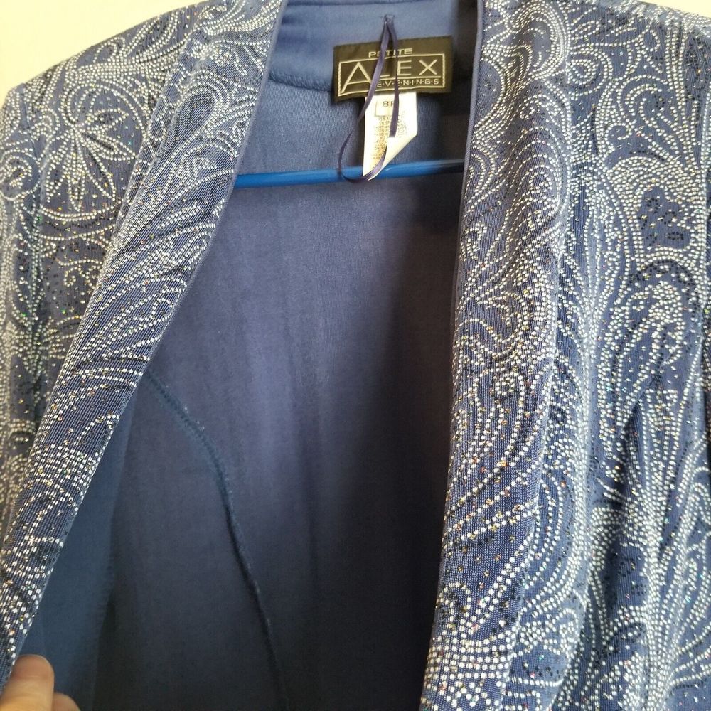 Alex Evenings Jacket Blazer Women Sz 8P Blue Beads Sparkle - Picture 4 of 11